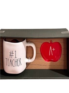 🆕-Rae Dunn - #1 Teacher Mug and Apple Trinket Tray Gift Set